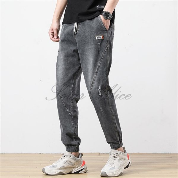 

2020 men's harnessed ankle length harlan jeans summer thin loose mid-waist casual pants, Blue