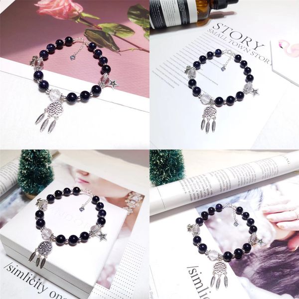 

blue sand bracelet hand decorate reddish blue sand purple spar men and women lovers opening the light jewelry beads pieces, Black