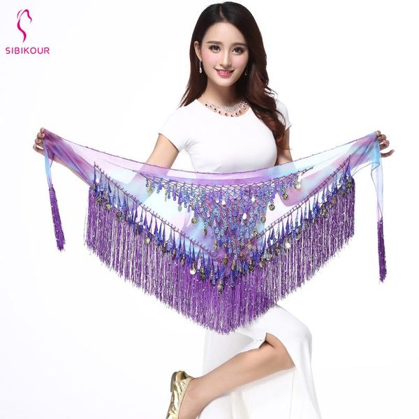 

women belly dance costume belly dance hip scarf belt accessories sequins tassel triangle wrap dancing waist chain, Black;red