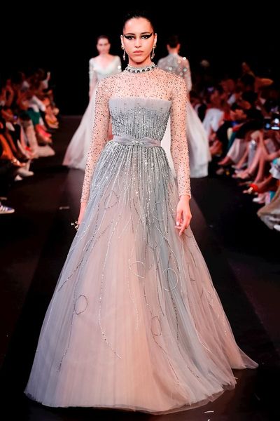 

ziad nakad latest a line evening dresses luxury beaded sequins crystal high neck long sleeve customized party gown formal prom dress, Black;red