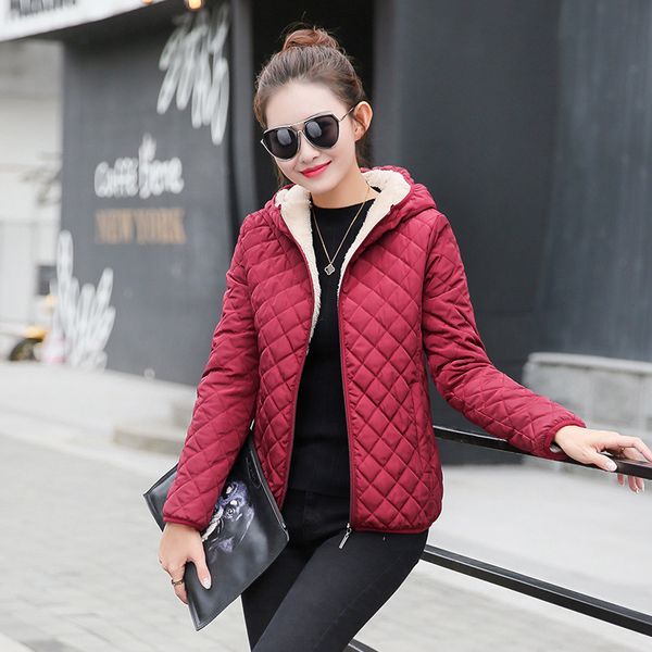 

parkas basic jackets female women winter plus velvet lamb hooded coats cotton winter jacket womens outwear coat, Black