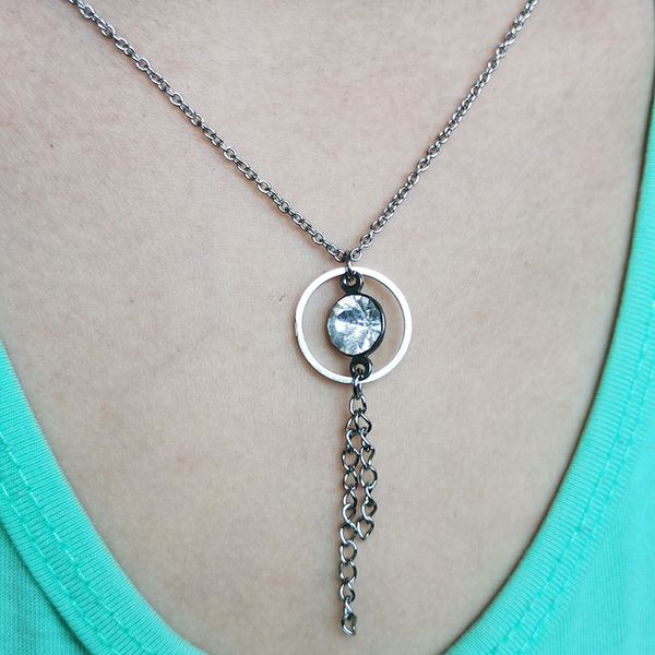 

1pc tassel crystal stainless steel pendant necklace round charms necklaces for women girls party jewelry, Silver