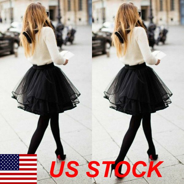 

us stock women layers tulle skirt princess girls ballet tutu dance skirt, Black