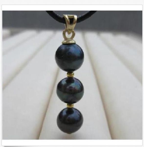 

2018 huge 8-9mm genuine natural south sea black pearl pendant 14k yellow gol, Silver