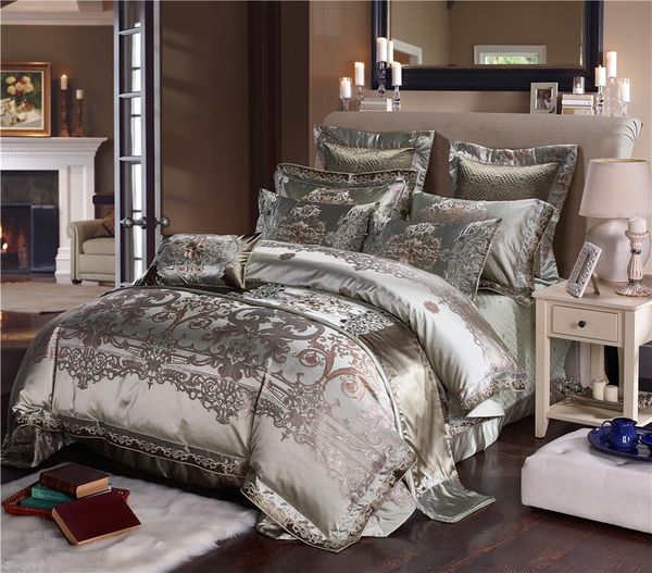 Silk Cotton Satin Jacquard Luxury Chinese Bedding Set Queen King