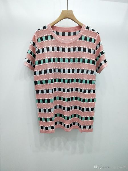 

милан взлетно-посадочная полоса футболка 2019 лето розовый / зеленый o шеи геометрическая женская длинная футболка пуловер женщины дизайнер, White