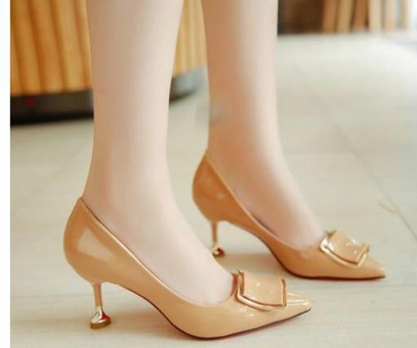 

2019 women's shoes in spring and autumn with new style high heel fine heel pointed end shallow mouth@63, Black