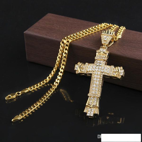 

vintage cross pendant necklace mens gold cuban link chain necklace iced out pendant hip hop jewelry, Silver