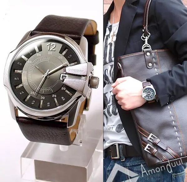 

selling fashion luxury fashion men's watches brand large dial military watches two time zones in time sports watches exploded, Slivery;brown