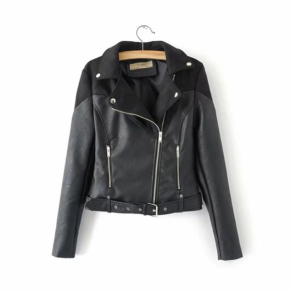 

klacwaya women suede jackets pu leather coats kl9831pt, Black