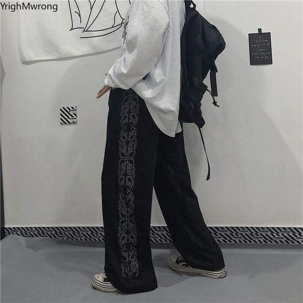 

woman man elastic waist high streetwear side bandana print paisley hip hop punk pant harajuku contrast korean cotton workout new, Black;white