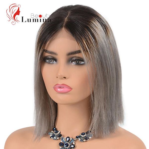 

short bob wig 4x4 lace closure wig pre plucked t1b/grey ombre human hair pre plucked brazilian virgin hair straight, Black;brown