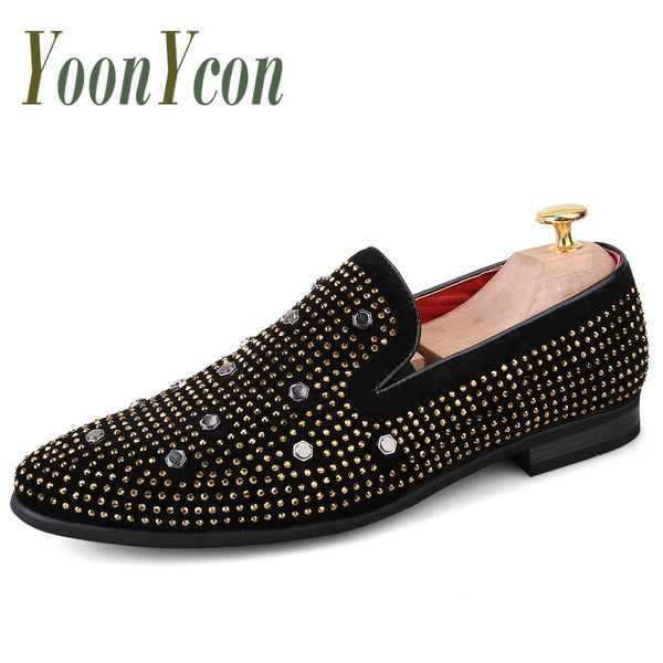 

oxford shoes for men slip-on men pointed toe shoes fashion wedding footwear rivet luxury party mens formal loafers casual, Black