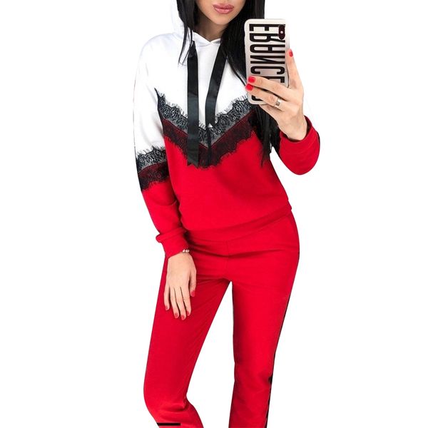 

monerffi autumn winter 2 piece set women hoodies pants lady drawstring trousers tracksuit sets chandal mujer 2 piezas 2019, White