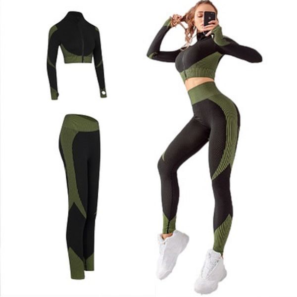 

yoga set tracksuit crop gym set sports suit 2 piece women leggings gym clothing front seamless gymwear women's tracksuit, White;red