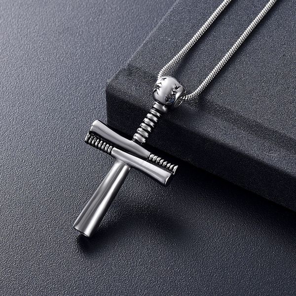 

personalized cremation jewelry baseball bat cross memorial urn necklace inside ashes for women men keepsake pendant, Silver