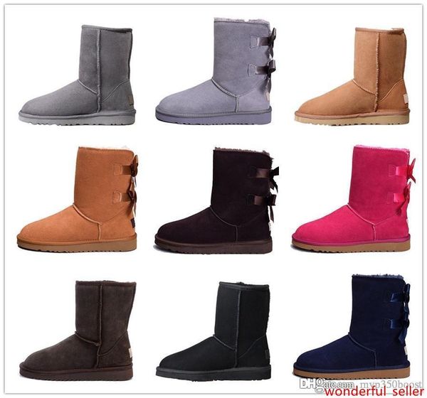 

2020 designer australia women classic snow boots ankle short bow fur boot for winter black chestnut fashion women shoes size 36-41