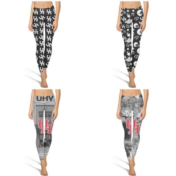 

техас хьюстон пумы футбол черный мода женщины печати йога брюки эластичность повседневная полная длина подходит для бега леггинсы серый, Black