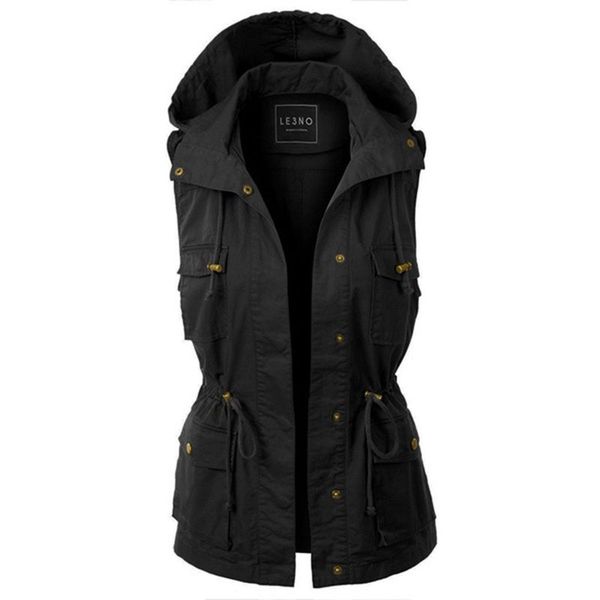 

casual winter warm plus size gothic black long vests women green hooded button pocket autumn female fashion waistcoat 2019, Black;white