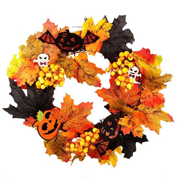 

halloween props leaf wreath autumn maple pumpkin berry garland front door home wall decoration