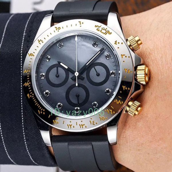 

sport chronograph mens watches arabic trend ceramic bezel mens designer jappan vk quarz movement mens watch rubber band wristwatches, Slivery;brown