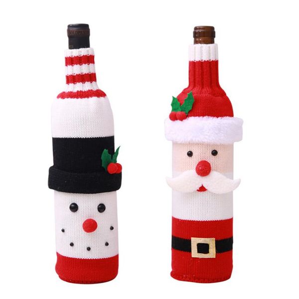 

new arrival christmas wine bottle cover knitting sweater bag santa claus snowman for new year xmas home dinner party decor