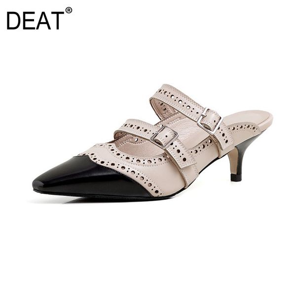 

deat] 2020 new spring summer sharp toe shallow belt buckle mixed colors temperament slippers women shoes fashion tide 10g225, Black