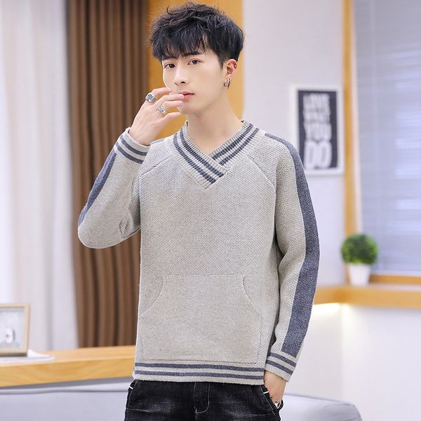 

зимнее пальто шарф воротник мужские 2019 новый свитер мужчин повседневный knittin stripes свитера пуловеры одежда мужская зимняя одежда, White;black