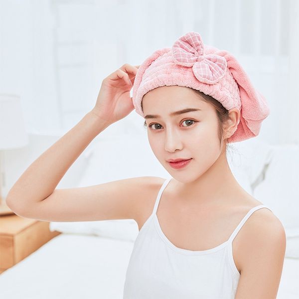 

bowknot women bathroom absorbent quick-drying polyester cotton bath towel hair dry cap head wrap hat salon towel