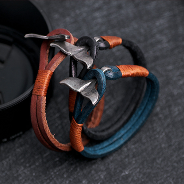 

tangyin vintage jewelry men leather bracelet whale tail design punk style for hombre camping men jewelry accessories pulseira, Golden;silver
