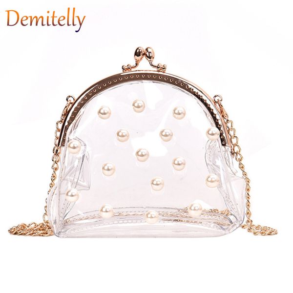 

women's mini handbag transparent shell chain shoulder messenger bag women's pearl decoration tote bag crossbody wallet