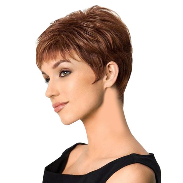 

11 inch women short brown wig, 100% human hair full wig hairpieces heat resistant, lady cosplay party costume daily wear wig, Black