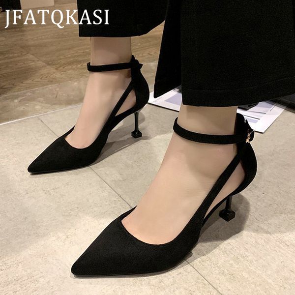 

women high heels spring pointed cutout single shoes party female pumps fashion brand ladies wedding shoes 2020 new style, Black