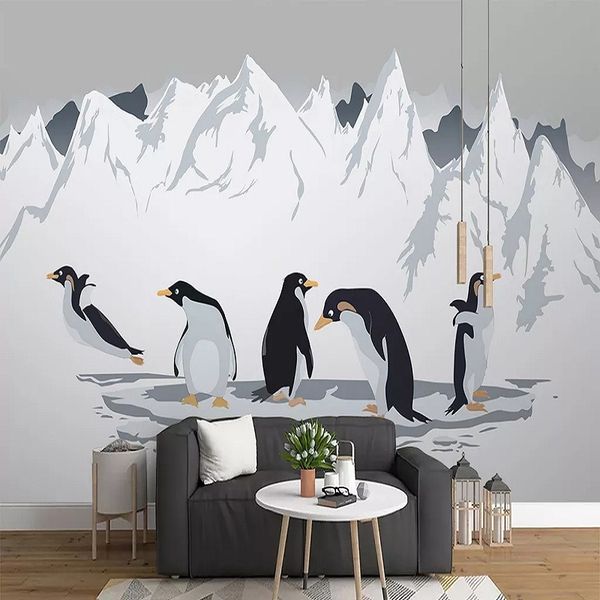 

пользовательская большая настенная 3d обои мультфильм нордическая творческого пингвина снег гора спальня настенной tv задняя стена декор глу