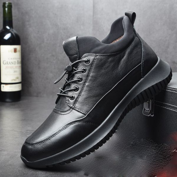 

New Men Winter Warm Shoes Genuine Leather Fashion Sneakers Male Lace-UP Zipper Shoes High Top Casual Flat