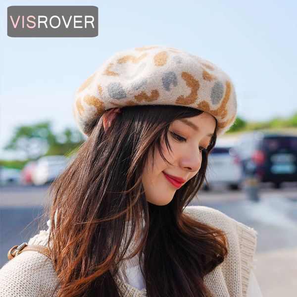 

visrover winter woman wool beret female knitted leopardskin wool cap autumn winter hat women boina wholesales, Blue;gray