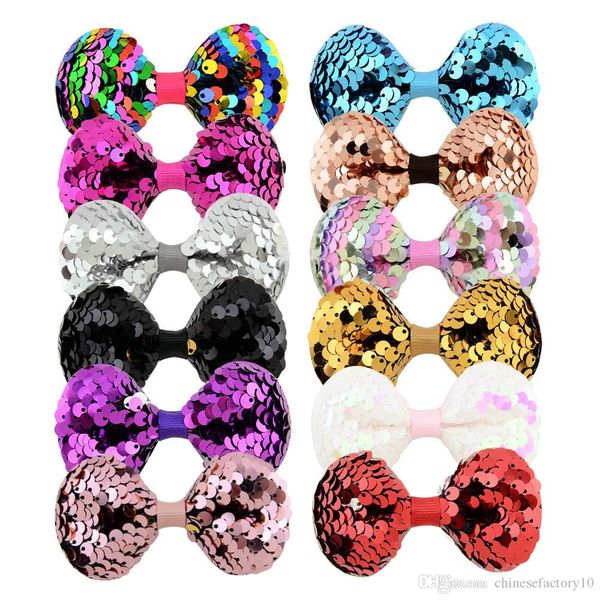 

kids mermaid sequins hair clips girls hairpins pinwheel hair accessories bow with clips 12 colors party cosplay barrettes, Slivery;white