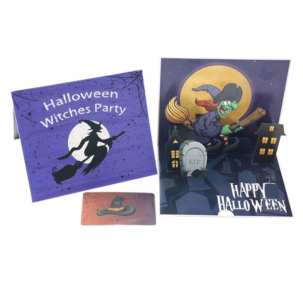

flying evil witch 3d popup halloween card with envelope