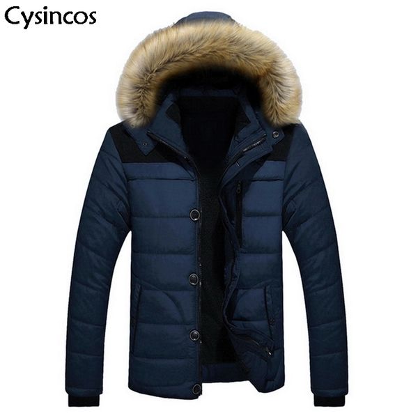 

cysincos new 2019 fashion men winter hoodies jacket coat down keep warm zipper pocket plus size outerwear windproof thick parkas, Tan;black