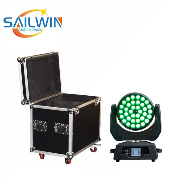 2em1 Flycase / estrada Caso 36 * 18W 6in1 RGBAW + UV LED Zoom Moving Head Wash Luz DJ Luz Lyre Disco iluminação