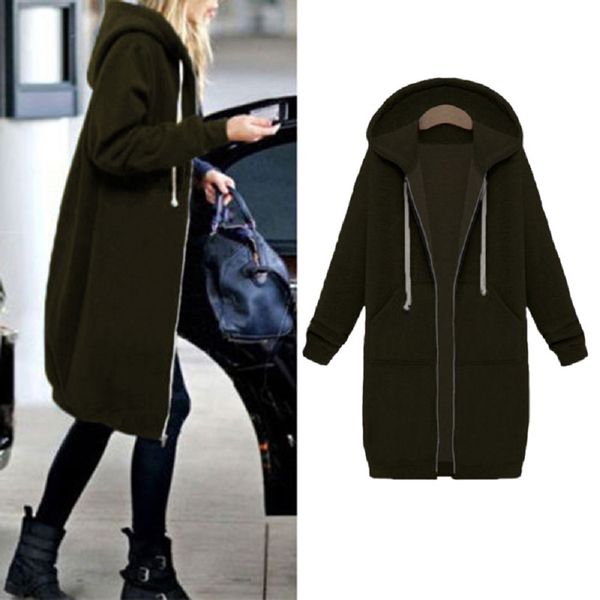 

designer hoodie women designer clothes autumn winter coat women 2019 casual long zipper jacket sweatshirt plus size outwear coat 5xl, Black