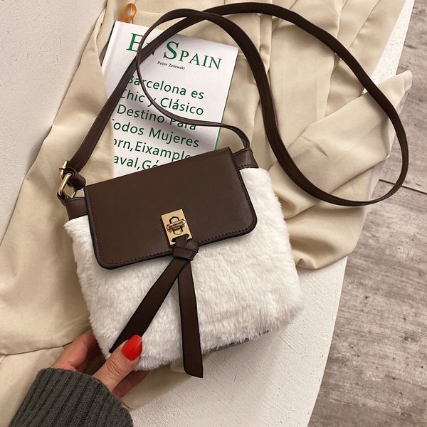 

winter women patchwork pu with fur small handbags fashion designer ladies phone purses shoulder girls cross body covered bags