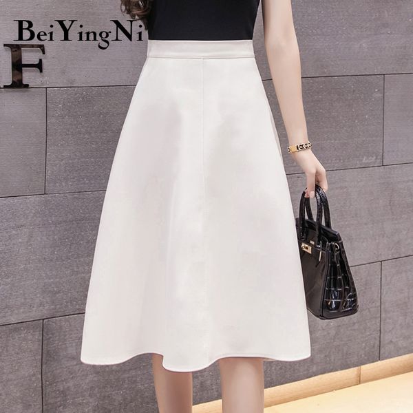 

beiyingni women's skirt a-line high waist spring summer korean casual office ladies skirts white black elegant solid color saias