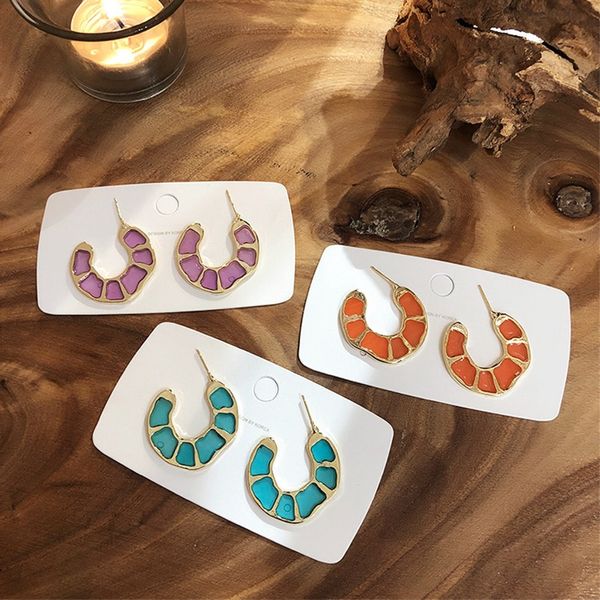

2019 korean new summer acrylic transparent circle hoop earrings for women metal geometric pendientes mujer jewelry brincos, Golden;silver