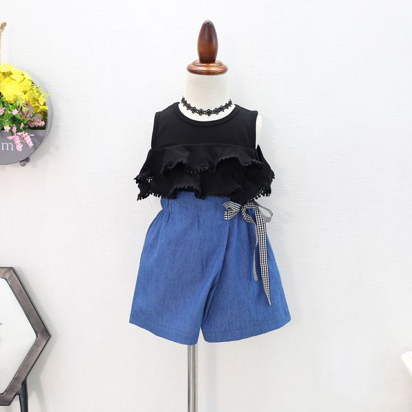 

2019 new summer item girl suit including jeans shorts 2pc per set, White