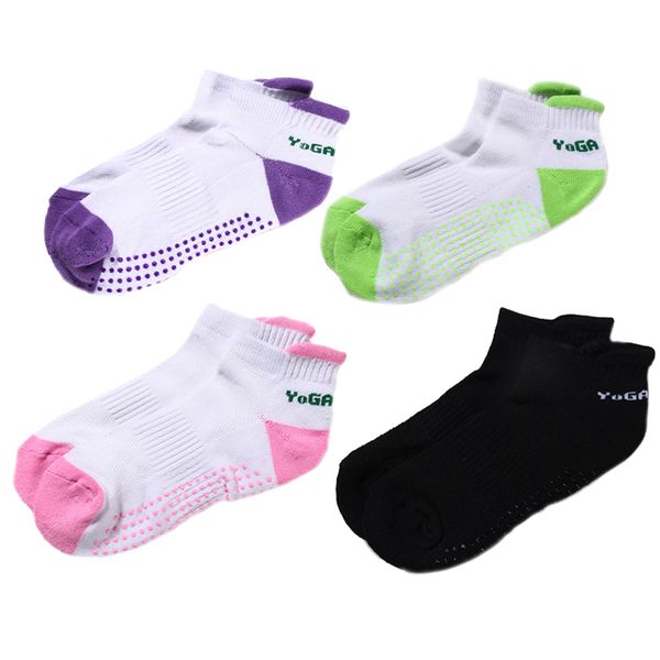 

non-slip cotton sports socks silicone spot massage yoga socks elastic breathable mesh knit 4 colors, Black