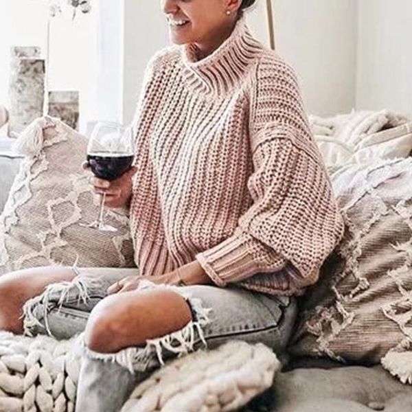 

aartiee casual long sleeve elegant ladies sweater women autumn winter knitted warm pullovers female turtleneck solid sweater new, White;black