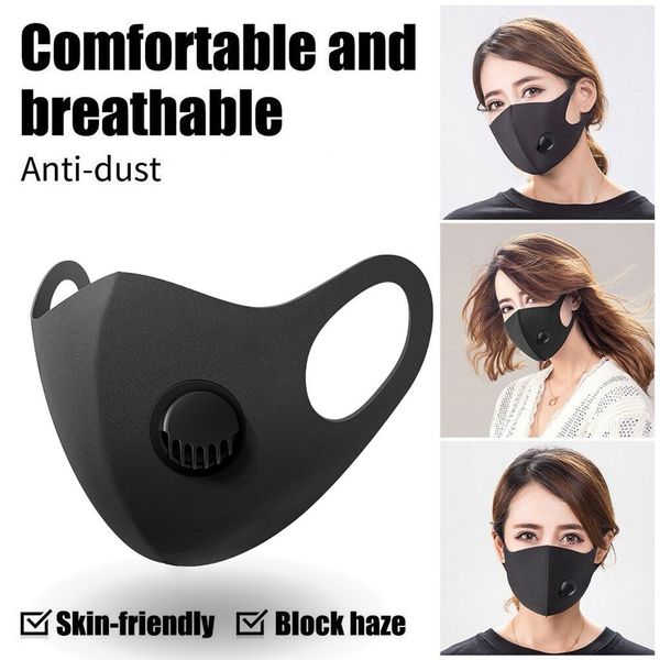 Máscara antipolvo negra con válvula para adultos Cara protectora Boca Máscaras de algodón Respirador Lavable Reutilizable Antiniebla