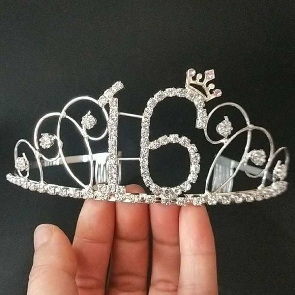 

1 pcs novelty new crystal rhinestone tiara princess crown birthday crowns silver diamante happy 16 22 70 80 90 100th birthday