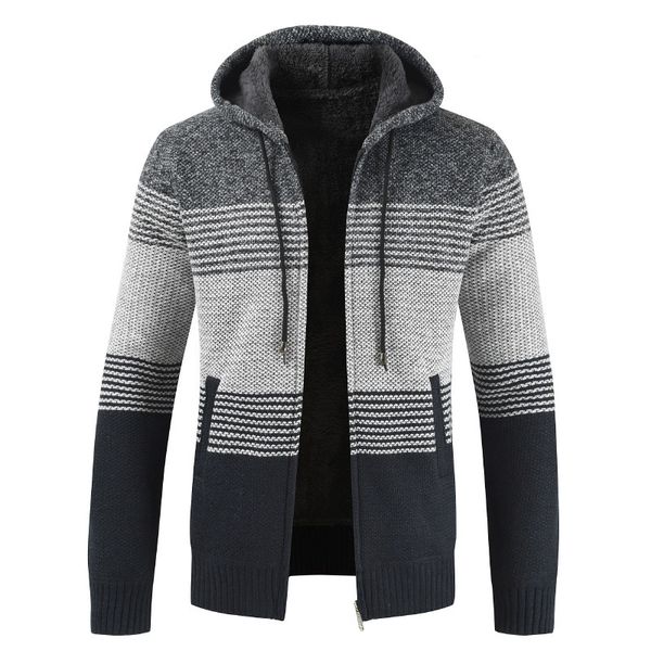 

cashmere 2019 winter hooded men's sweater coat fleece wool sweater jackets men zipper knitted thick coat warm casual knitwear, White;black